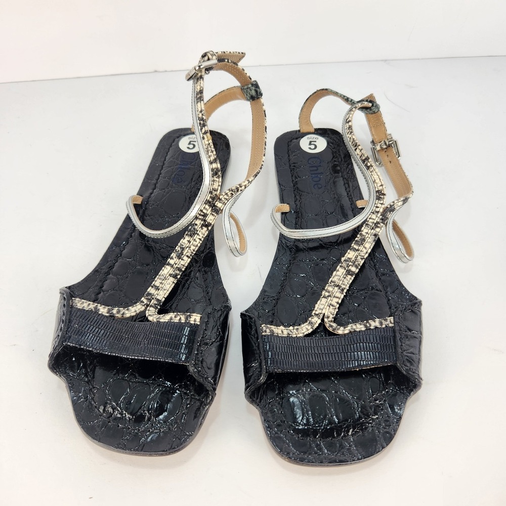 Chloe Women's Elegant Strappy Black/Animal Print Comfy Flat Sandals Size 35 (5) - Picture 5 of 6